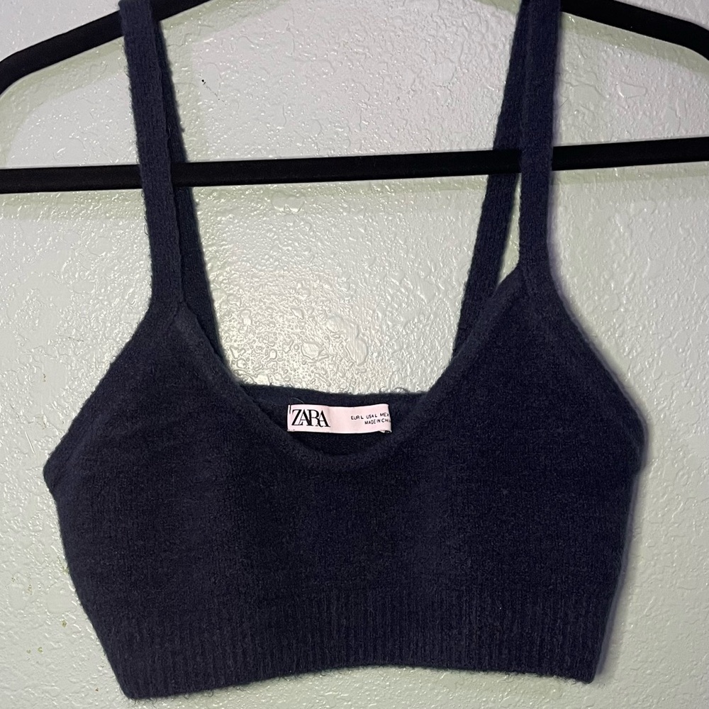 Zara Charcoal Fuzzy Knit Crop Top
